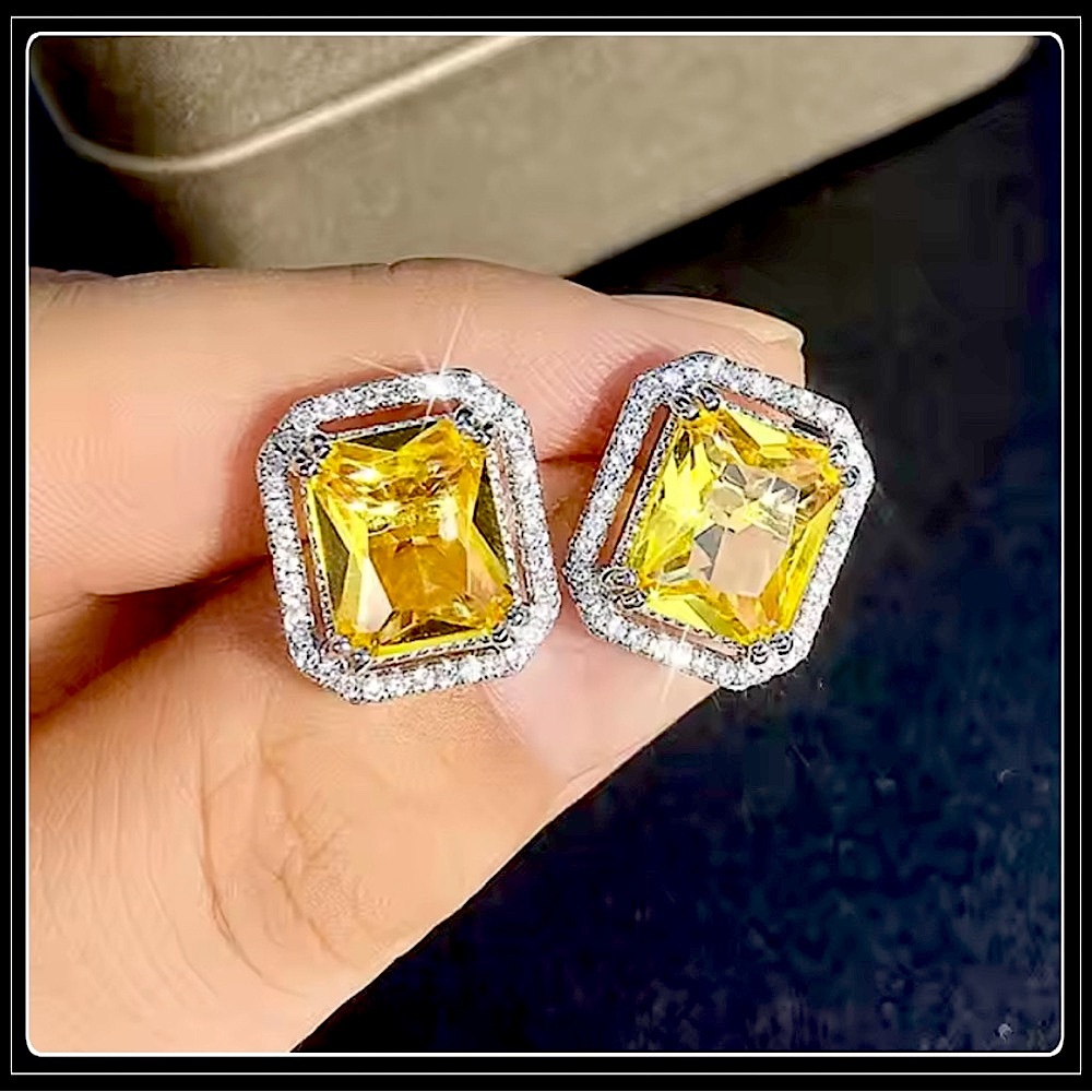 Clearance! NEW CITRINE PRISM YELLOW SAPPHIRE DIAMOND EARRINGS